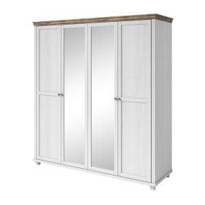 Armoire 200x220 avec 4 portes. Coloris blanc et chêne. Collection ASSIA