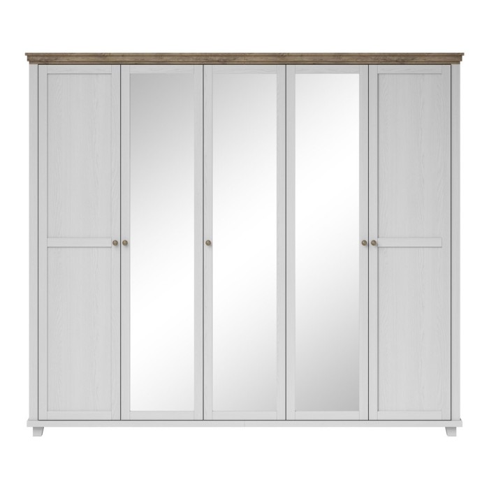 Armoire 250x220 avec 5 portes. Coloris blanc et chêne. Collection ASSIA