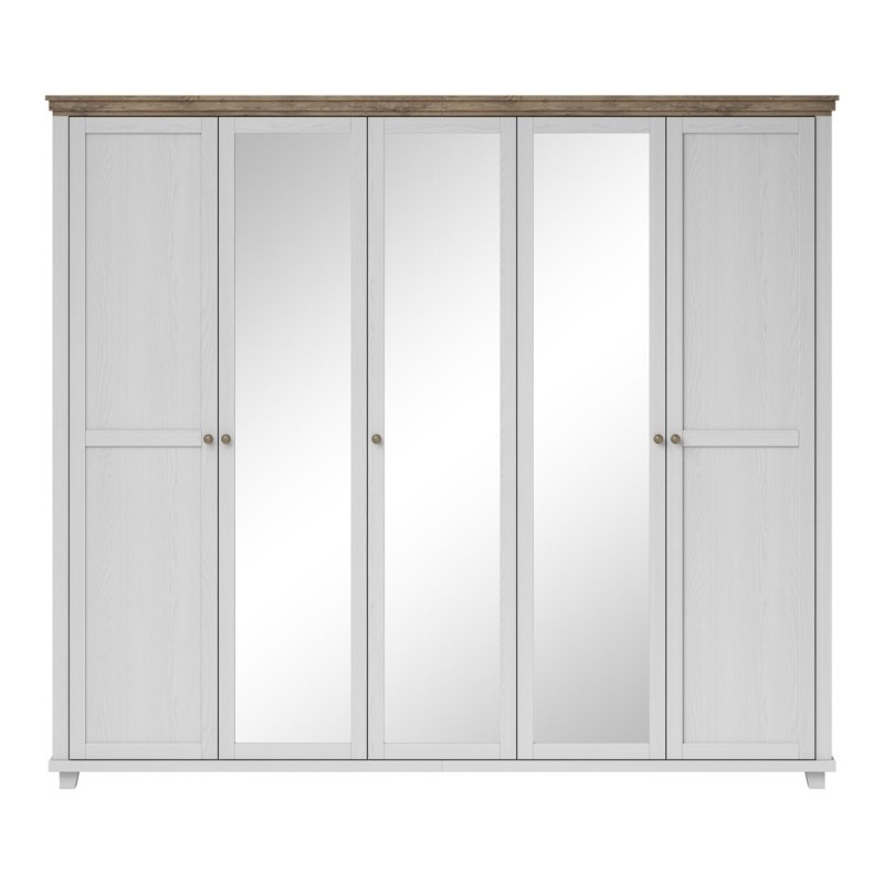 Armoire 250x220 avec 5 portes. Coloris blanc et chêne. Collection ASSIA