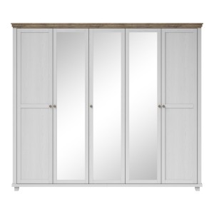 Armoire 250x220 avec 5 portes. Coloris blanc et chêne. Collection ASSIA