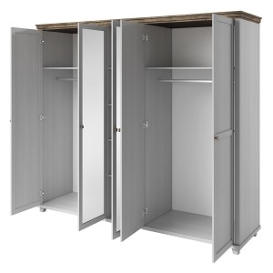 Armoire 250x220 avec 5 portes. Coloris blanc et chêne. Collection ASSIA