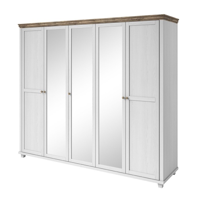 Armoire 250x220 avec 5 portes. Coloris blanc et chêne. Collection ASSIA