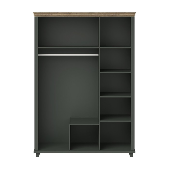 Armoire 150x220 avec 3 portes et 2 tiroirs. Coloris vert kaki et chêne. Collection ASSIA