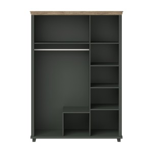 Armoire 150x220 avec 3 portes et 2 tiroirs. Coloris vert kaki et chêne. Collection ASSIA