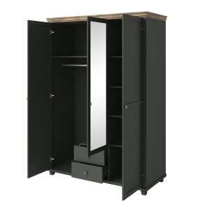 Armoire 150x220 avec 3 portes et 2 tiroirs. Coloris vert kaki et chêne. Collection ASSIA