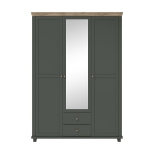 Armoire 150x220 avec 3 portes et 2 tiroirs. Coloris vert kaki et chêne. Collection ASSIA