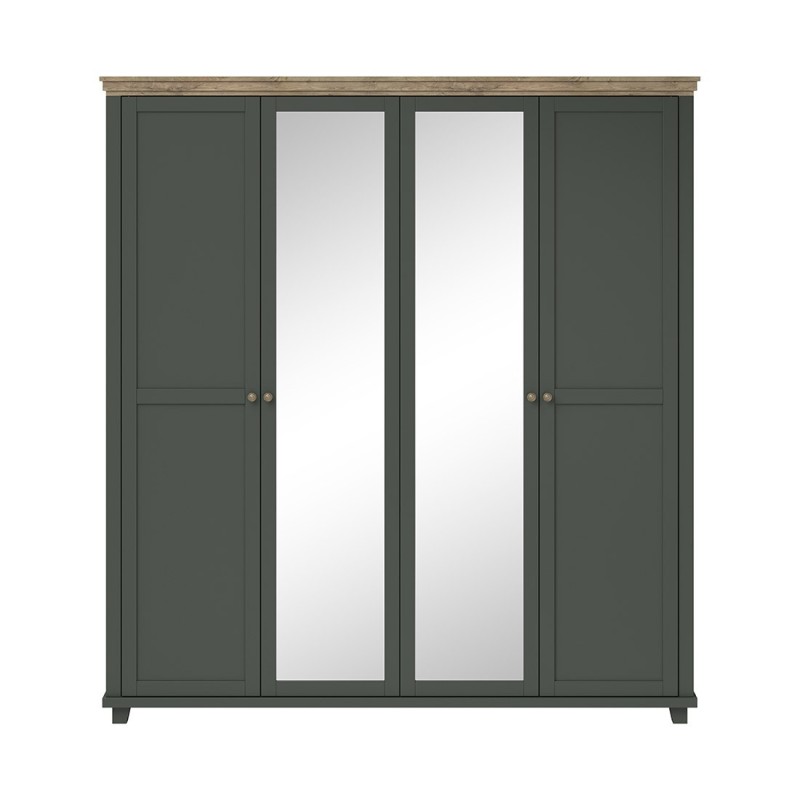 Armoire 200x220 avec 4 portes. Coloris vert kaki et chêne. Collection ASSIA