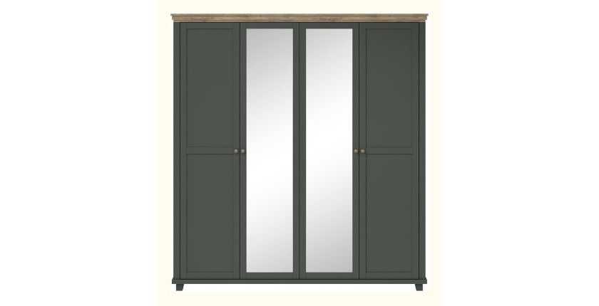 Armoire 200x220 avec 4 portes. Coloris vert kaki et chêne. Collection ASSIA