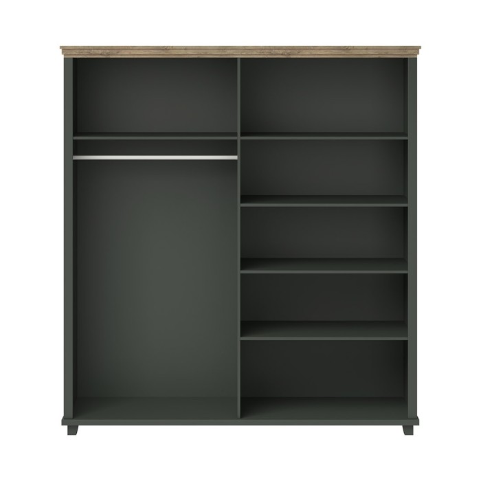 Armoire 200x220 avec 4 portes. Coloris vert kaki et chêne. Collection ASSIA