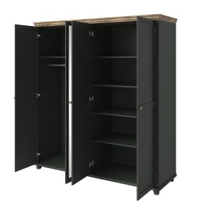 Armoire 200x220 avec 4 portes. Coloris vert kaki et chêne. Collection ASSIA