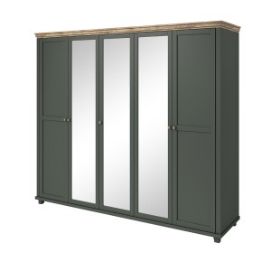 Armoire 250x220 avec 5 portes. Coloris vert kaki et chêne. Collection ASSIA