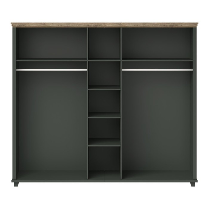 Armoire 250x220 avec 5 portes. Coloris vert kaki et chêne. Collection ASSIA