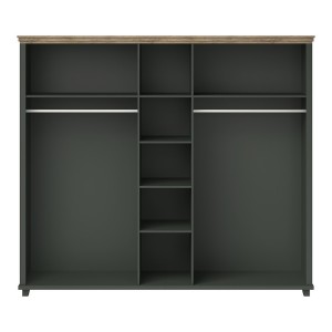 Armoire 250x220 avec 5 portes. Coloris vert kaki et chêne. Collection ASSIA