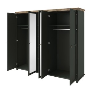Armoire 250x220 avec 5 portes. Coloris vert kaki et chêne. Collection ASSIA