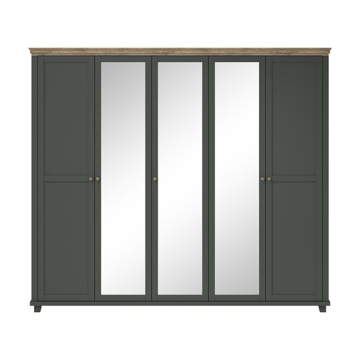 Armoire 250x220 avec 5 portes. Coloris vert kaki et chêne. Collection ASSIA
