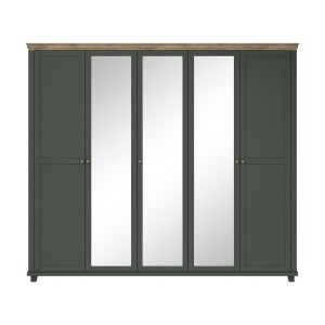 Armoire 250x220 avec 5 portes. Coloris vert kaki et chêne. Collection ASSIA