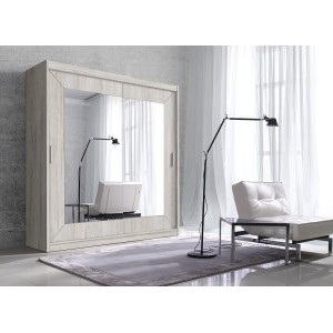 Armoire 200cm avec miroirs et portes coulissantes. Collection ROMEO. Effet pin
