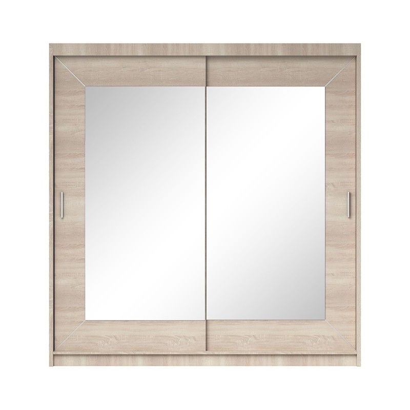 Armoire 200cm avec miroirs et portes coulissantes. Collection ROMEO. Effet chêne