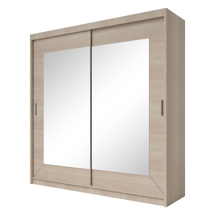 Armoire 200cm avec miroirs et portes coulissantes. Collection ROMEO. Effet chêne