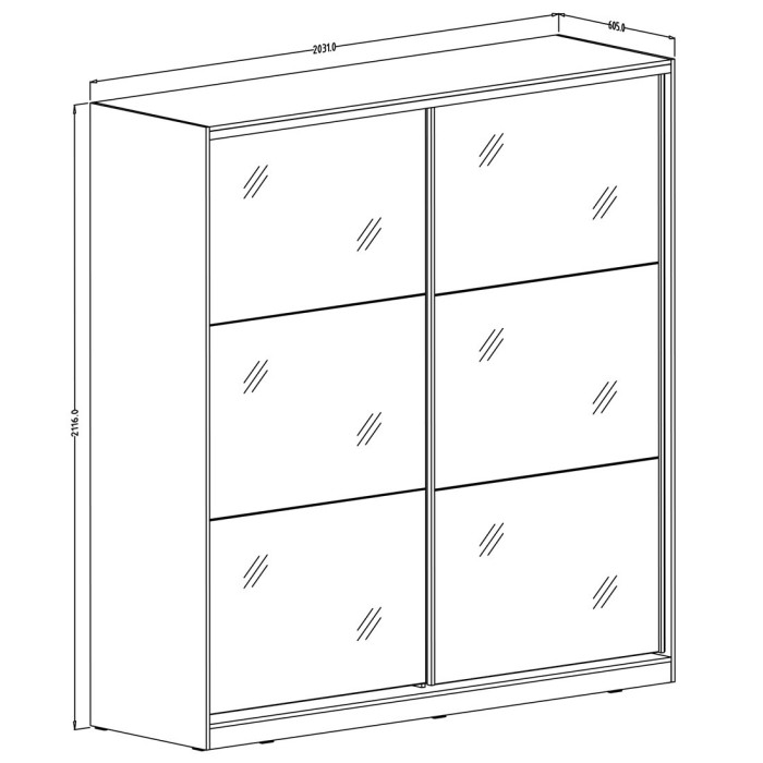 Armoire blanche 200cm avec miroirs, portes coulissantes. Collection CALABRE.