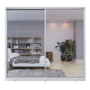 Armoire blanche 200cm avec miroirs, portes coulissantes. Collection CALABRE.