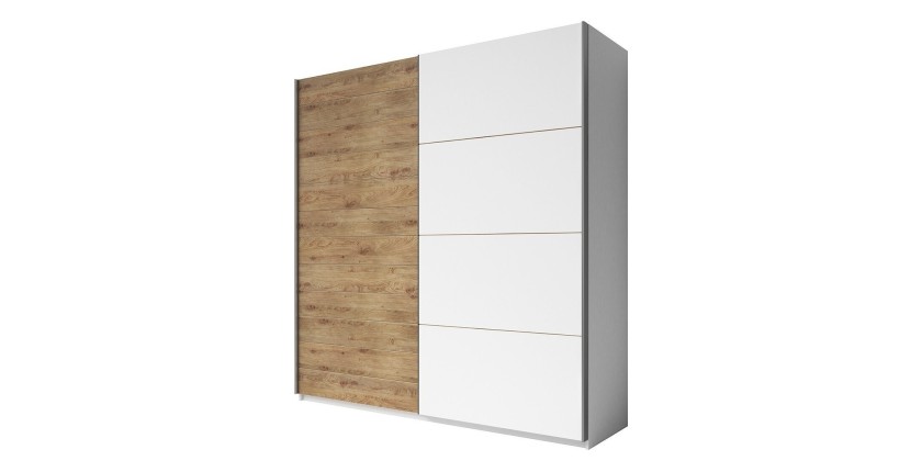Armoire 2 portes coulissantes 220cm couleur chêne et blanc. Collection FLOYD