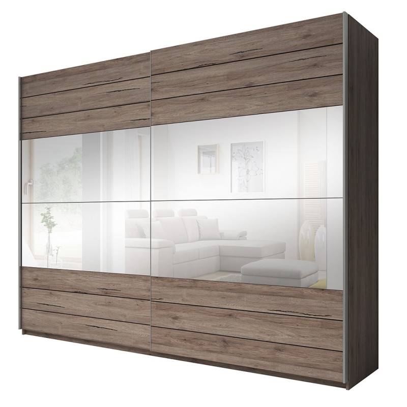 Armoire 220cm. 2 portes coulissantes avec miroirs couleur chêne. Collection FLOYD