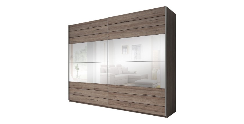 Armoire 220cm. 2 portes coulissantes avec miroirs couleur chêne. Collection FLOYD