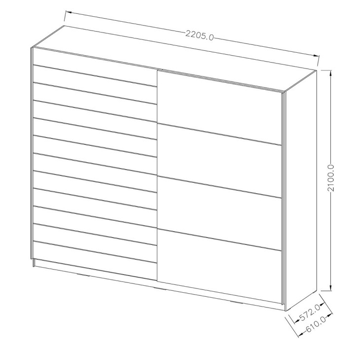Armoire 220cm. 2 portes coulissantes avec miroirs couleur chêne. Collection FLOYD