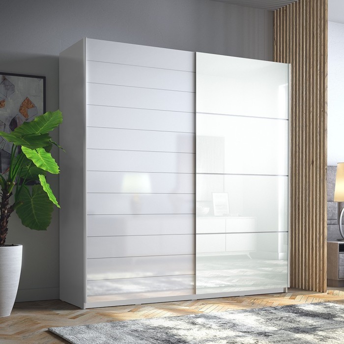 Armoire 2 portes coulissantes 220cm couleur blanc brillant. Collection FLOYD