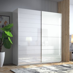 Armoire 2 portes coulissantes 220cm couleur blanc brillant. Collection FLOYD