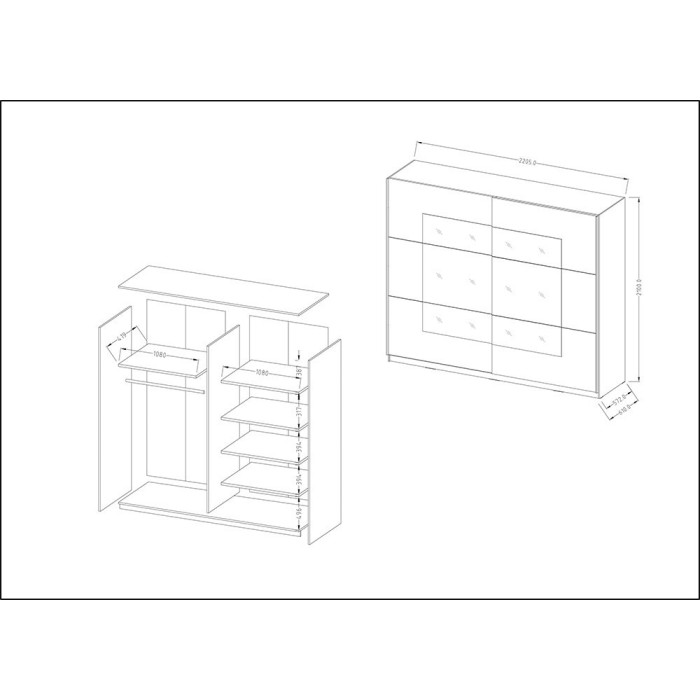 Armoire design 2 portes avec miroirs 220cm couleur chêne clair. Collection EOS