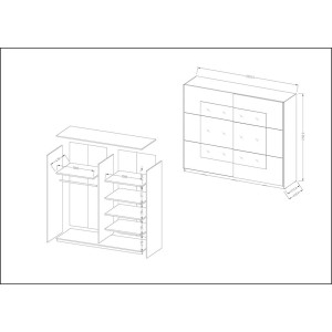 Armoire design 2 portes avec miroirs 220cm couleur chêne clair. Collection EOS