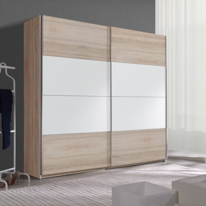 Armoire design 2 portes avec miroirs 220cm couleur chêne clair. Collection EOS