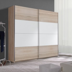 Armoire design 2 portes avec miroirs 220cm couleur chêne clair. Collection EOS