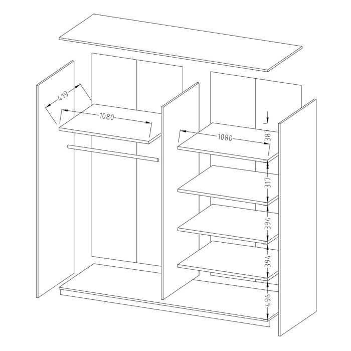 Armoire design 220cm. 2 portes avec miroirs modulables. Couleur noir mat. Collection EOS