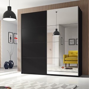 Armoire design 220cm. 2 portes avec miroirs modulables. Couleur noir mat. Collection EOS