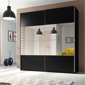 Armoire design 180cm. 2 portes avec miroirs modulables. Couleur noir mat. Collection EOS
