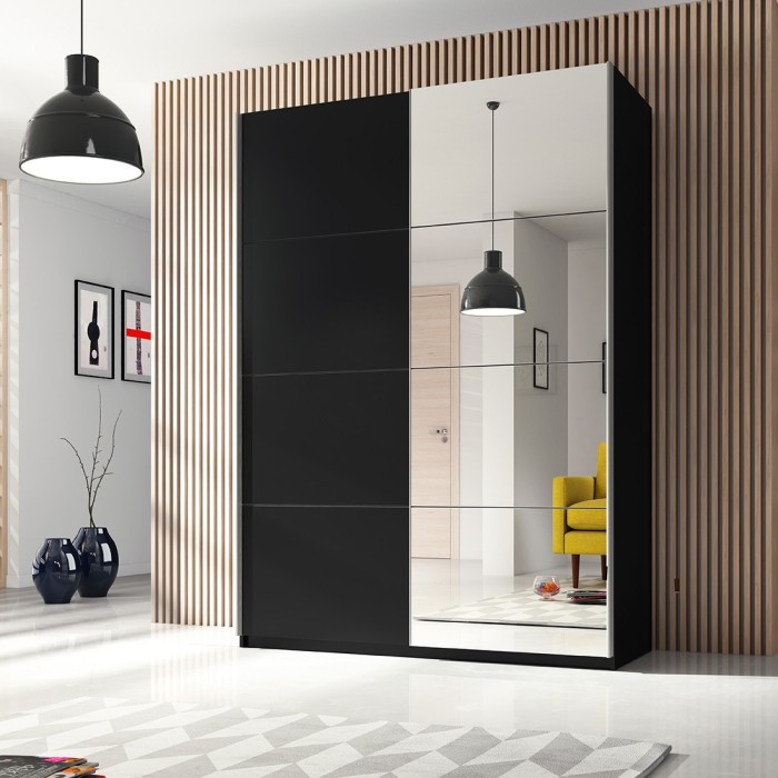 Armoire design 150cm. 2 portes avec miroirs modulables. Couleur noir mat. Collection EOS