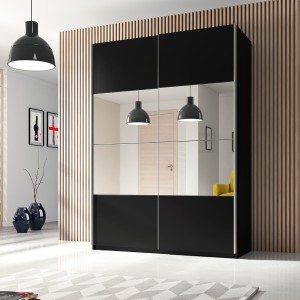 Armoire design 120cm. 2 portes avec miroirs modulables. Couleur noir mat. Collection EOS