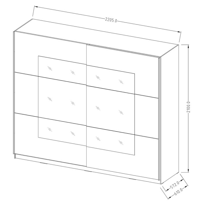 Armoire design 220cm. 2 portes avec miroirs modulables. Couleur blanc mat. Collection EOS