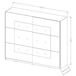 Armoire design 220cm. 2 portes avec miroirs modulables. Couleur blanc mat. Collection EOS