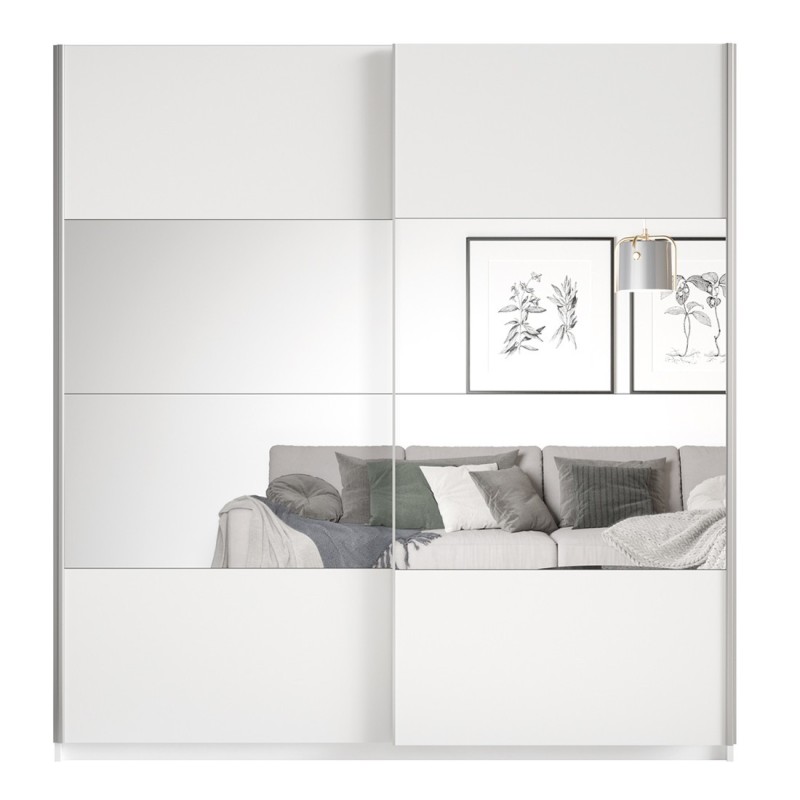 Armoire design 180cm. 2 portes avec miroirs modulables. Couleur blanc mat. Collection EOS