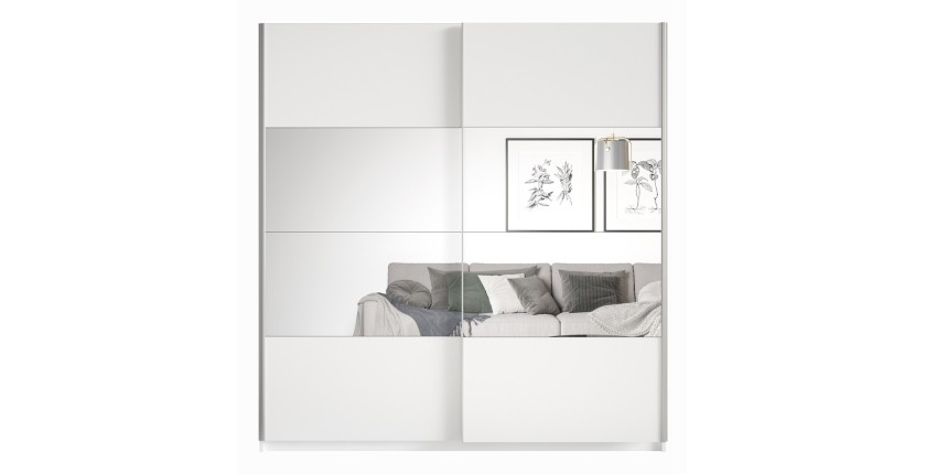 Armoire design 180cm. 2 portes avec miroirs modulables. Couleur blanc mat. Collection EOS