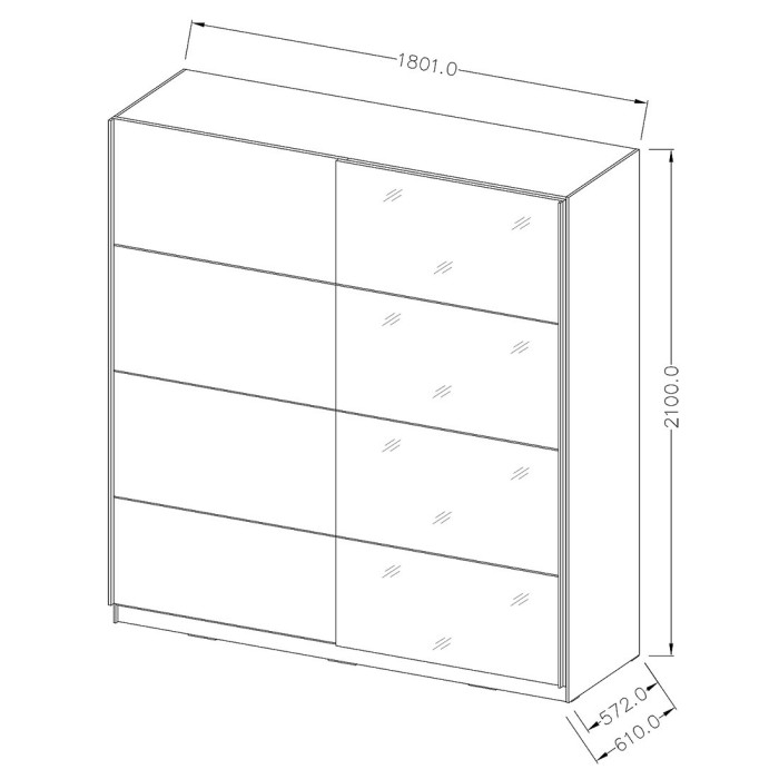 Armoire design 180cm. 2 portes avec miroirs modulables. Couleur blanc mat. Collection EOS