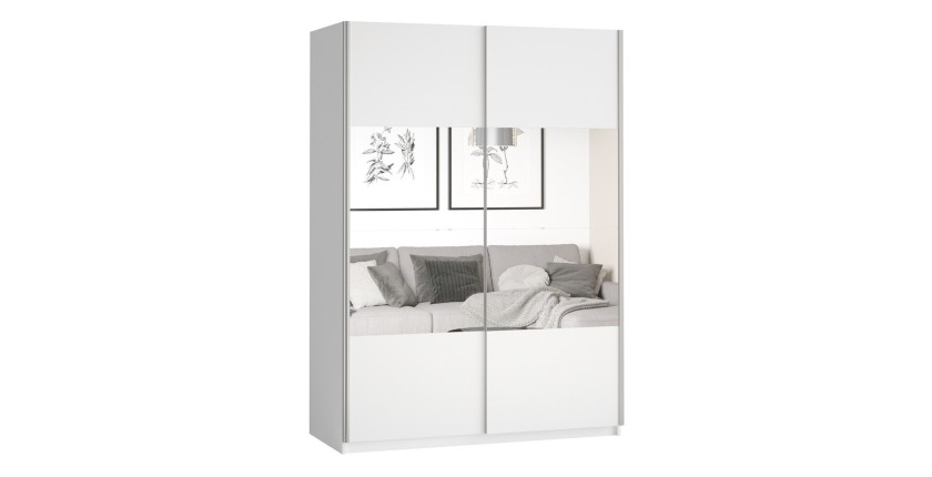 Armoire design 150cm. 2 portes avec miroirs modulables. Couleur blanc mat. Collection EOS