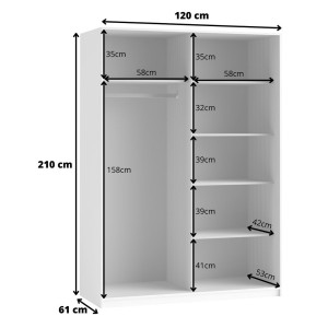 Armoire design 120cm. 2 portes avec miroirs modulables. Couleur blanc mat. Collection EOS