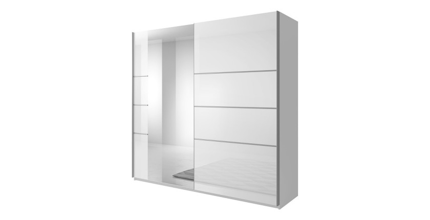 Armoire design 2 portes 220 cm avec miroir. Couleur blanc brillant. Collection EOS
