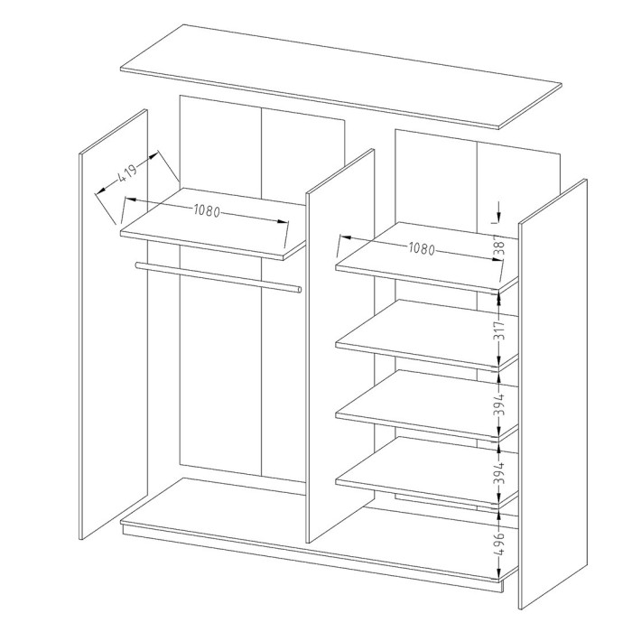 Armoire design 2 portes 220 cm avec miroir. Couleur blanc brillant. Collection EOS