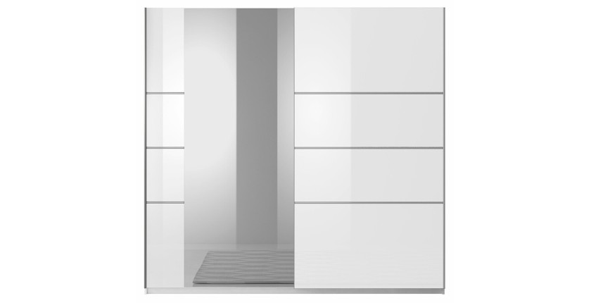 Armoire design 2 portes 180 cm avec miroir. Couleur blanc brillant. Collection EOS
